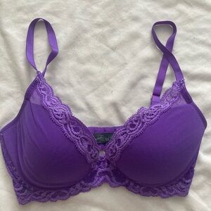 Natori Vibrant Purple Mesh Bra With Lace Trim Size 34 DD